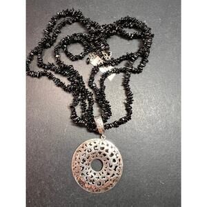NEW Black tourmaline multi strand sterling silver necklace